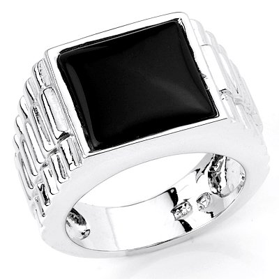 Stunning Solid Sterling Silver Rhodium Plated Men's Ring with Onyx