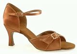 339 Dominica Ladies' Sandal with a 2.5 Flared Heel in Tan Satin (Regular Fit)