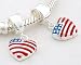 925 Sterling Silver Ring Shape Charm with USA Flag Heart Shape Dangle for Pandora, Biagi, Chamilia, Troll and More Bracelets