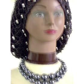 Sn67, Hand Crocheted Black Gimp Large Snood Trimmed with Sparkling Rhinestones for Women in...
