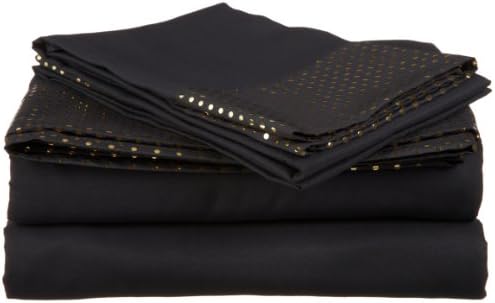 Divatex 75 GSM Metallic Printed Bling Microfiber Dot Twin Sheet Set, Black/Gold