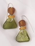 Recycled Ghana Glass Earrings - Amber and Green