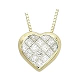 14K Yellow Gold 1/4 ct. Princess Cut Diamond Heart Necklace