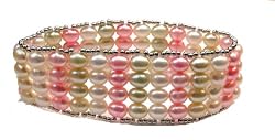 4 Rows of Fresh Water Pink/White/Beige Colored Pearls with Sterling Silver