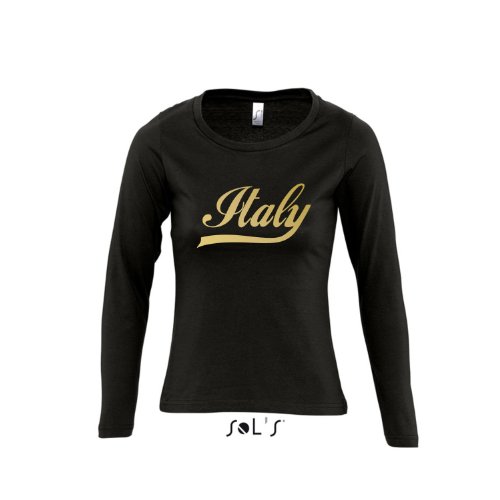 Italien Oldschool Italy LÄNDERSHIRT EM / WM FAN Trikot – Damen Langarm Longsleeve T-Shirt S-XL , Deep black – gold , L