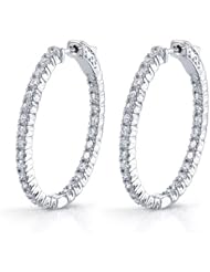 3.00ct Prong Set Diamond 18k White Gold Inside Out Hoop Earrings