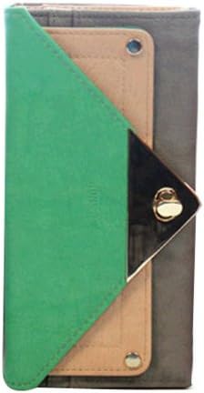 CAFA Women's PU Leather Flat Clutch Triangle Tote Shape Green Grey Large