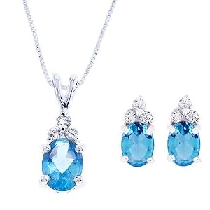 Buy .925 Sterling Silver Simulated Aquamarine Pendant and Earring Set