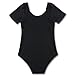 FEESHOW Girls' Team Basic Leotard Mesh/Cross Back Gymnastic Ballet Dance Leotard Tops Dancewear Costumes (4, Black)