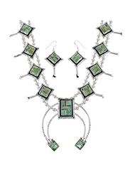 Native American Navajo Turquoise Squash Blossom Necklace Set NS28777