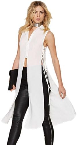 City In Left Women 2016 New Summer Sleeveless Long Sexy Chiffon Vest Top Color White Size S