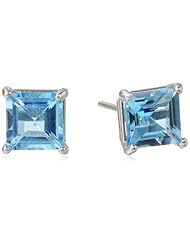 10k White Gold Princess Cut Blue Topaz Stud Earrings (5mm , 1.40 cttw)