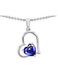 Original Star K (tm) 7mm Heart Shape Created Blue Sapphire Pendant in 925 Sterling Silver