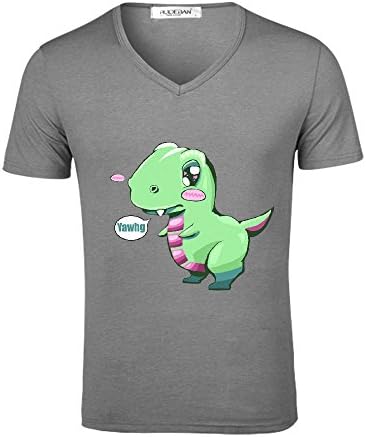 Likeu Angry Cute Dinosaur Yawgh Mens V Neck Short Sleeve Tees Grey