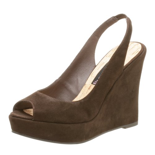 STEVEN by Steve Madden Women's Teeze Peep Toe Wedge,Brown Suede,9.5 M