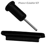 iPhone 4 Zubehör SET: Staub Schutz Dock Stöpsel Wasserschutz + Headsetöffnungsschutz mit Sim Karten Nadel BLACK EDITION – Version 2.0