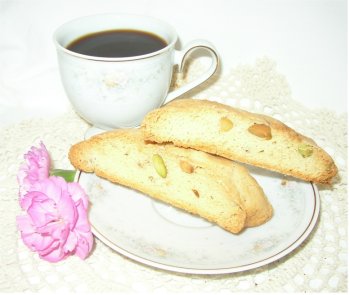 8 pieces Milk Chocolate frosted PISTACHIO RUM Biscotti by Peggy