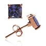 18K Rose Gold over Sterling Silver Tanzanite CZ 6mm Square Stud Earrings