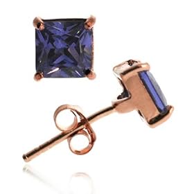 ROSE GOLD vermeil TANZANITE cz square STUD EARRINGS by SilverSpeck.com
