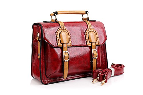 UonBox Women's British Vintage PU Leather Patchwork Satchel Shoulder Hand Bag