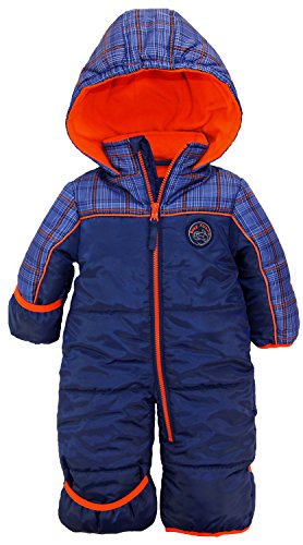 iXtreme Baby Boys Plaid Expedition Puffer Winter Snowsuit Pram, Navy, 12 Months