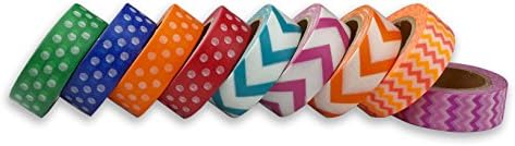 Washi Tape [Value Pack of 9 TOP Quality Tapes] - Best Suitable for Arts and Craft - DIY Projects. Bundle of 15mm x 16 feet tape with Exclusive Bonus E-Book for Super DIY creative ideas