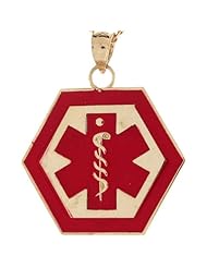 14k Real Gold Medical Alert Red Enamel 2.3cm Charm Pendant Jewelry