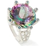 Sterling Silver / Platinum Mystic Topaz, Blue Diamond & White Zircon Ring
