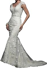 V-neck Open-Back Lace Sheath Cap Sleeves Satin Floral Print Natural   Waistline Wedding Dress 