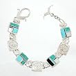 Ray Tracey Sterling Silver Link Bracelet with Turquoise, Black Onyx and Mother of Pearl Inlay, #8572