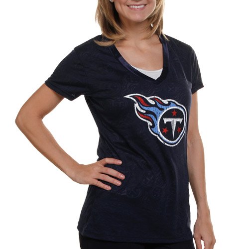Reebok Tennessee Titans Ladies Sizzle Burnout V-Neck Premium T-Shirt - Navy Blue (Medium)