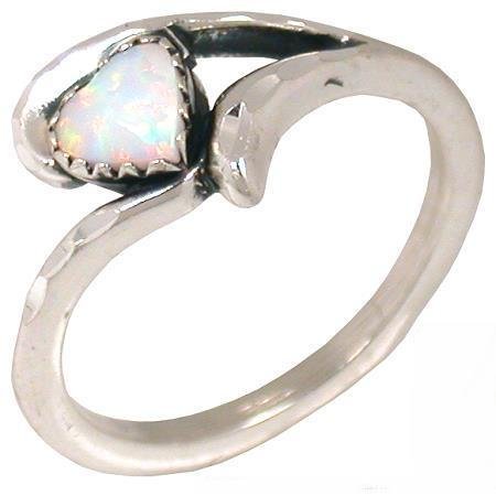 Synthetic Opal Heart Ring Sterling Silver Sz 8