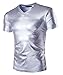 Mens Trend Nightclub Styles Metallic silver Button Down Shirts (M, silver-short)