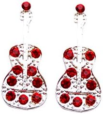 Linda Fashion Guitar Rhinestone Stud Earrings, Silver, 12 Count