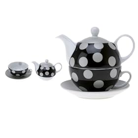 PT Tea Set for 1 Polka Dots Ceramic Silver