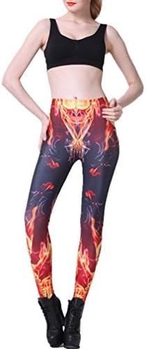 Muchen Women's Fire Skull Printed Leggings Small