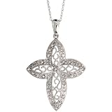 10ct White Gold 18 Thin Chain & 1 1/8 (28mm) tall Curvy Cross Pendant, w/ 0.25 Carat Brilliant Cut Diamonds