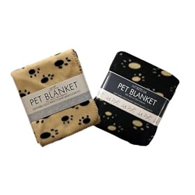 2 Soft Warm Fleece Pet Blankets 80cms x 120cms Black And Beige