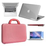 Premium Skque Clear Hard Plastic Crystal Case + 13.3 Inch Series LCD Screen Protector + Palm and Track Pad Protector for Laptop Notebook + 13.3inch Pink EVA (Ethylene-Vinyl Acetate) Carrying Case + Red Aluminum Capacitive Stylus Pen for Apple MacBook Air 13.3