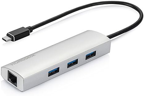 HONGSEOK Aluminum Type C to 3 Port USB 3.0 HUB with RJ45 10/100/1000 Gigabit Ethernet Converter LAN Wired Network Adapter for New MacBook, Chrome Book Pixel and More