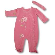MiniBasix Baby Girls Pink Footed Coverall And Headband Set