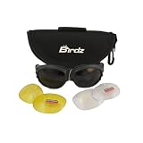 Birdz Eyewear Eagle Motorcycle Riding Goggles Includes 3 Sets Anti-Fog Lenses Clear Smoked and Yellow Plus Belt Case To Hold The Extras "