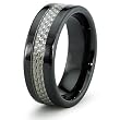 8mm Black Ceramic Ring with Grey Carbon Fiber Inlay (Sizes 8-13)
