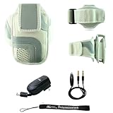 White Adjustable Deluxe Sportband / Workout Armband with Adaptable Neck Str ....