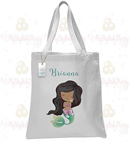 Brown Haired Little Mermaid Tote Bag | Tote Bags For Kids | African American Mermaid