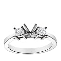 18k White Gold Prong-Set Engagement Ring Setting with Princess-Cut Sidestones (1/3 cttw)