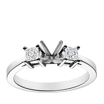 18k White Gold Prong-Set Engagement Ring Setting with Princess-Cut Sidestones (1/3 cttw)