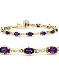10k Yellow Gold 5.89 ctw Oval African Amethyst Diamond Link Bracelet