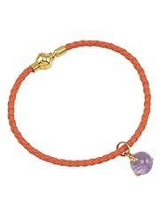 Orange Braided Leather and Amethyst Charm Bracelet