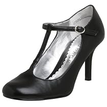 Rampage Women's Catalina T-Strap Pump,Black Smooth,8 M US